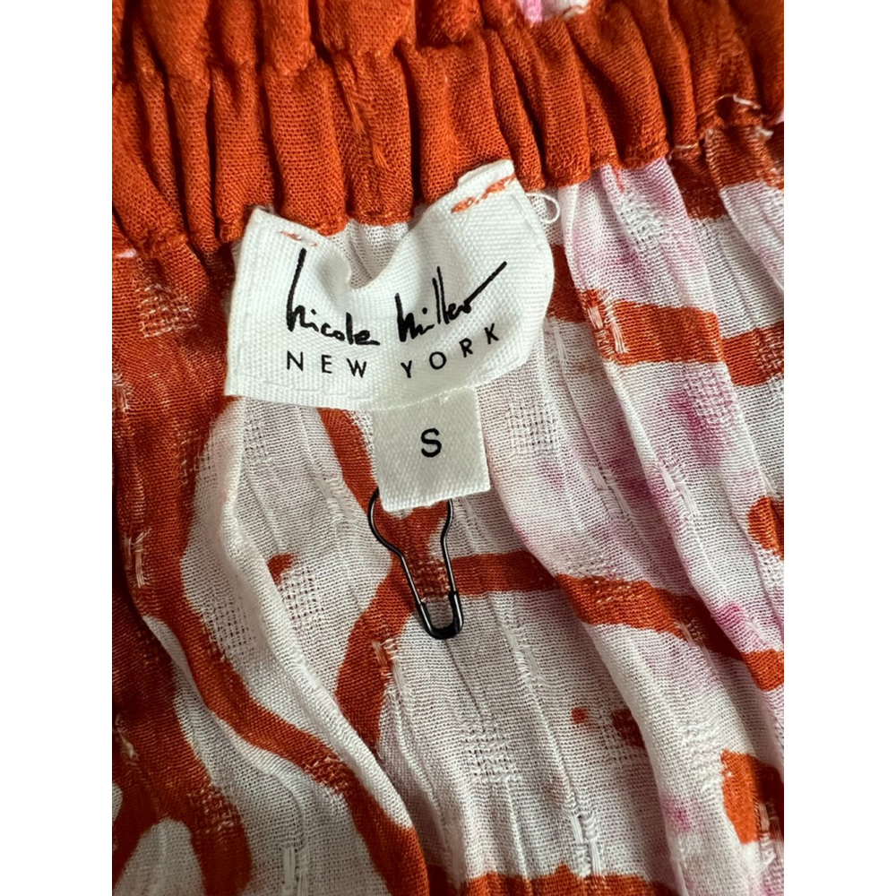 Nicole Miller Orange & White Leaf Print Off-Shoulder Blouse S - Picture 5 of 8